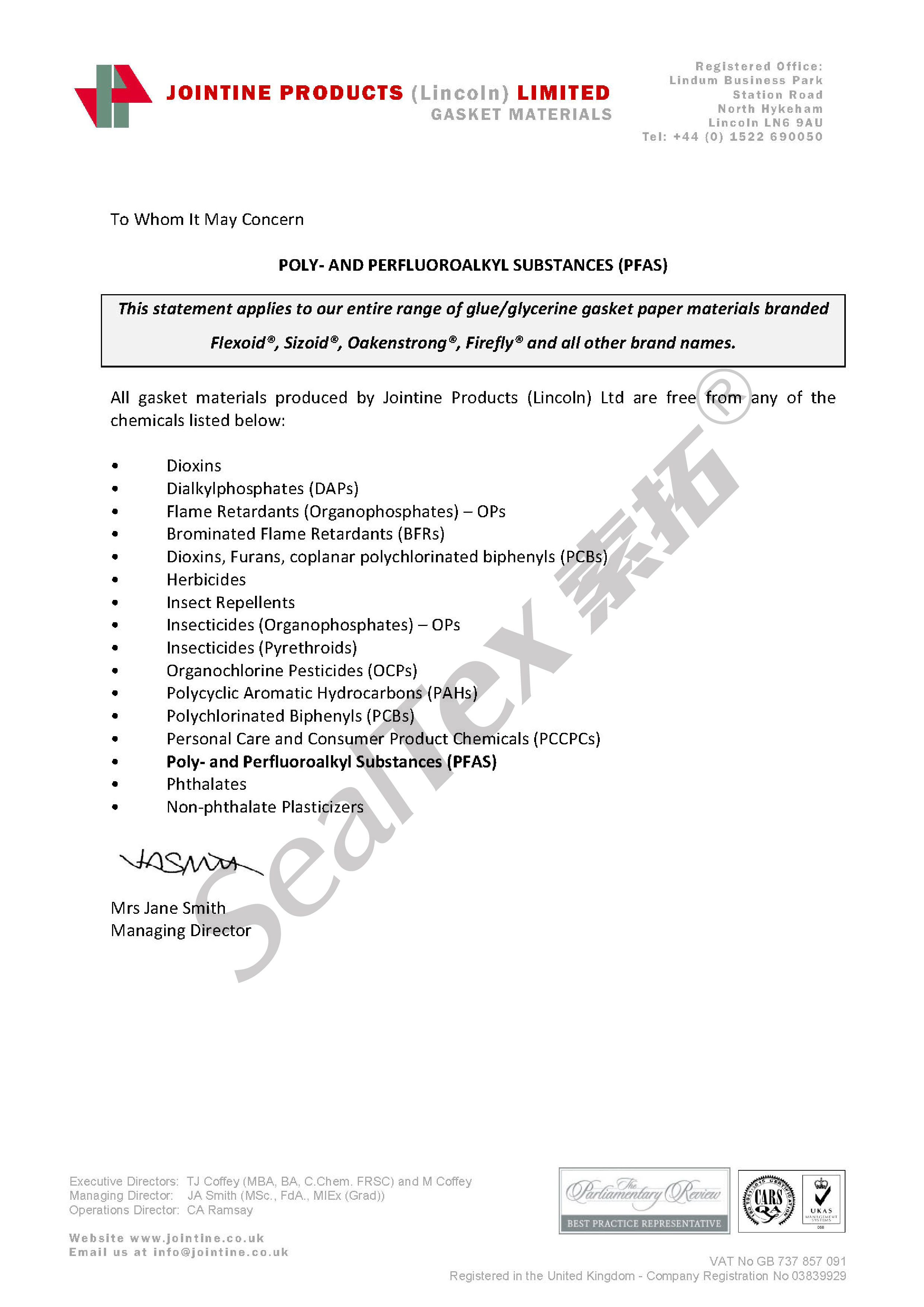 英国福来德Flexoid,Cranflex发布环保声明函